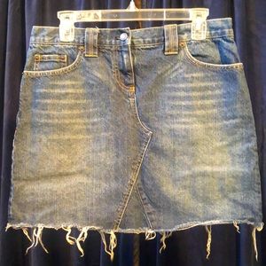 J. Crew Denim slight Aline mini skirt with rough hem. Size 31 100% cotton denim